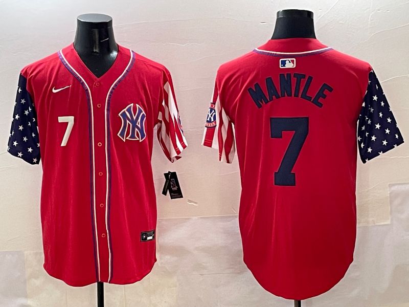 Men New York Yankees #7 Mantle Red a generation of national flags Jointly Name 2025 Nike MLB Jersey style 2